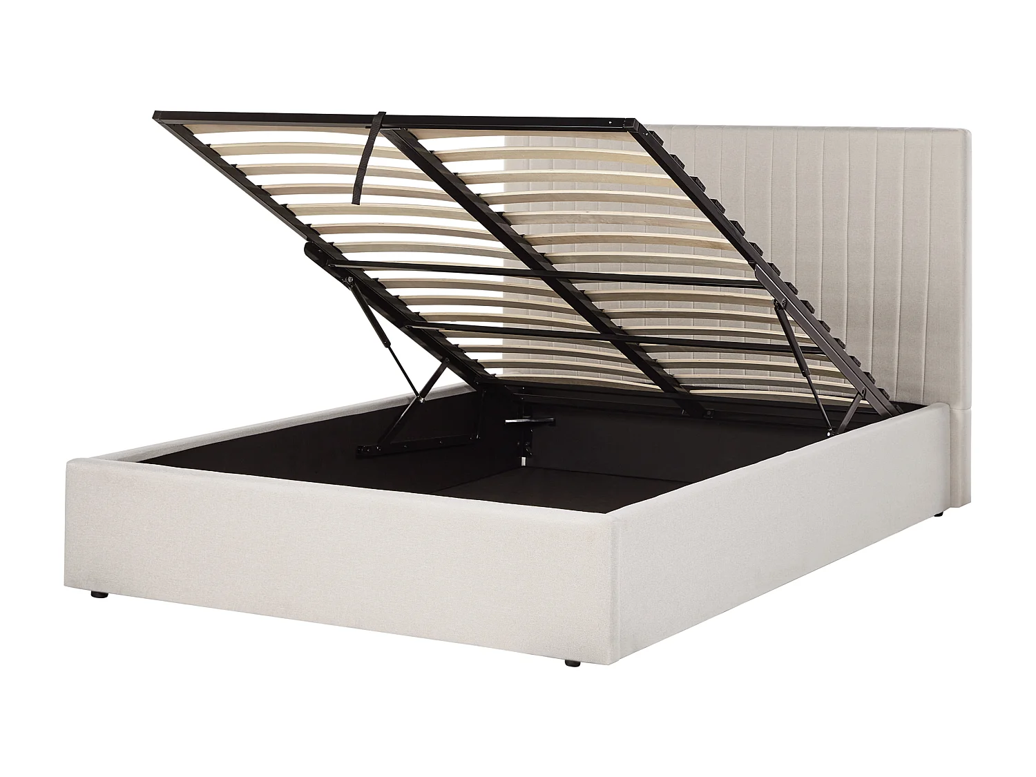 Polsterbett beige 140 x 200 cm mit Stauraum gestepptes Kopfteil Vion