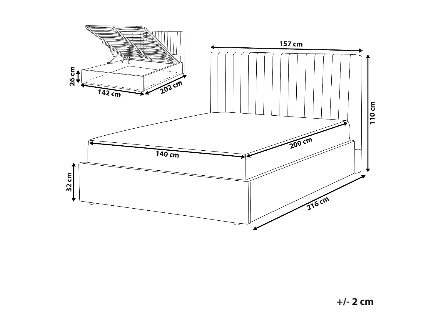 Polsterbett beige 140 x 200 cm mit Stauraum gestepptes Kopfteil Vion