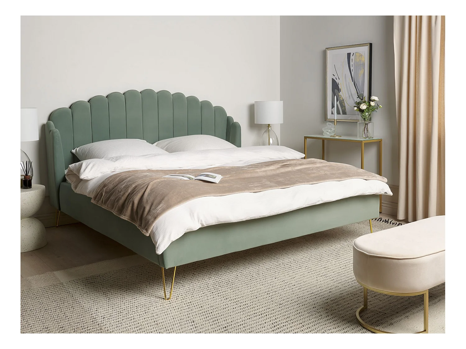 Lit avec sommier Velours AMBILLOU 180 x 200 cm Vert