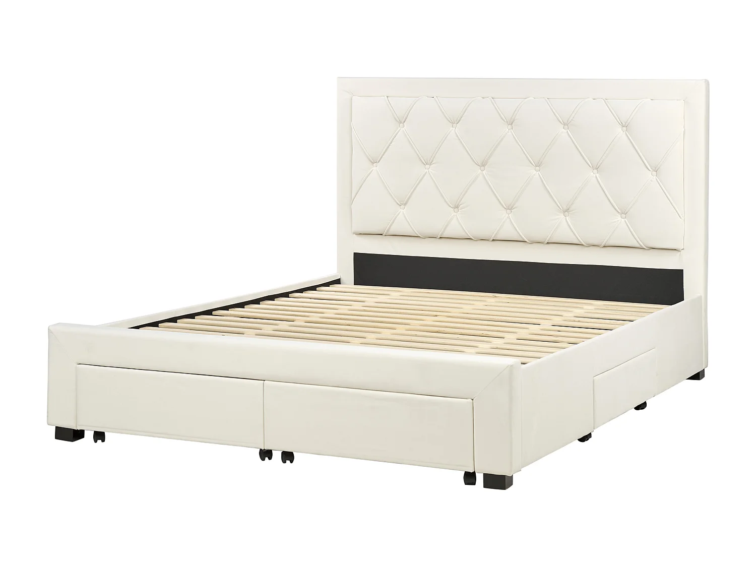 Lit avec tiroirs de rangement Velours LIEVIN 160 x 200 cm Beige clair