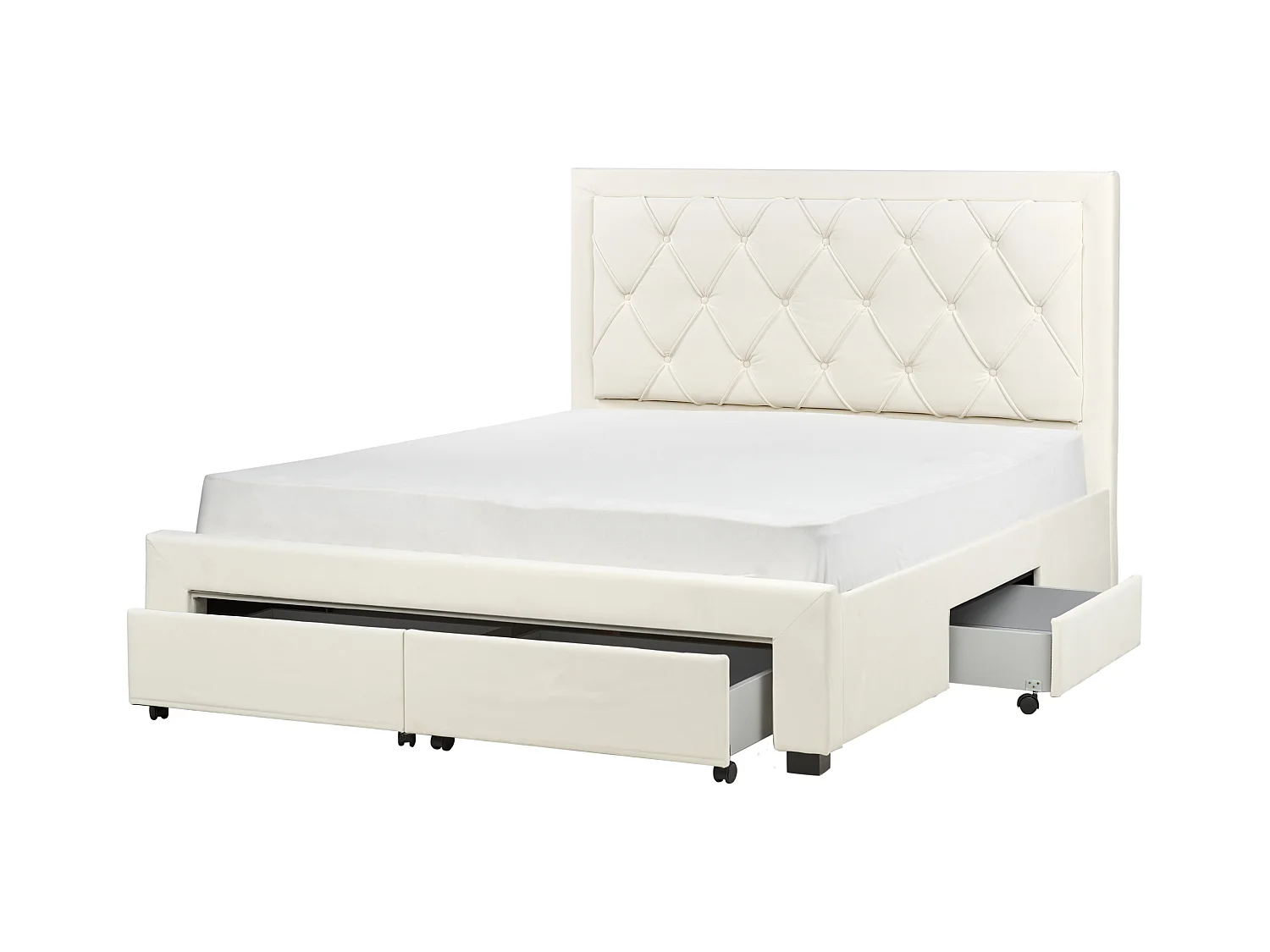 Lit avec tiroirs de rangement Velours LIEVIN 160 x 200 cm Beige clair