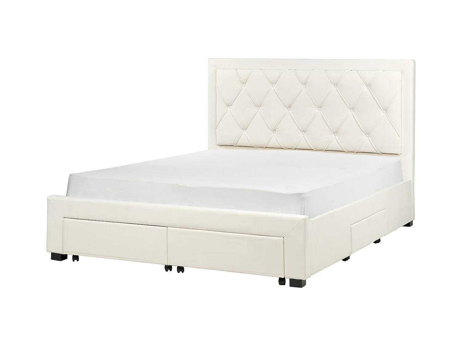 Lit avec tiroirs de rangement Velours LIEVIN 160 x 200 cm Beige clair