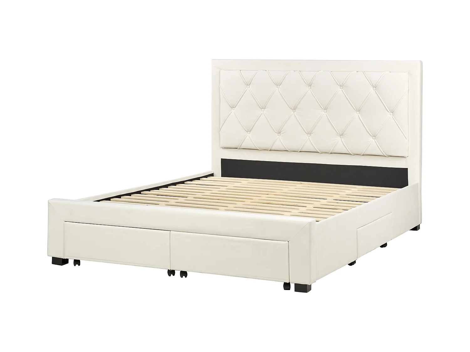 Lit avec tiroirs de rangement Velours LIEVIN 160 x 200 cm Beige clair