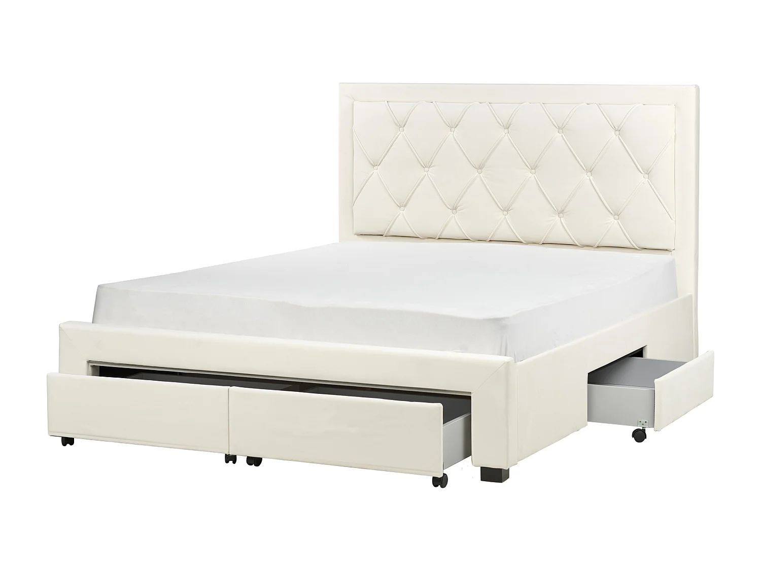 Letto con cassetti contenitori Velluto LIEVIN 160 x 200 cm Crema