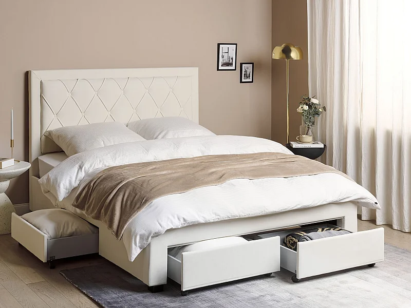 Bed met opbergladen Fluweel LIEVIN 160 x 200 cm Lichtbeige