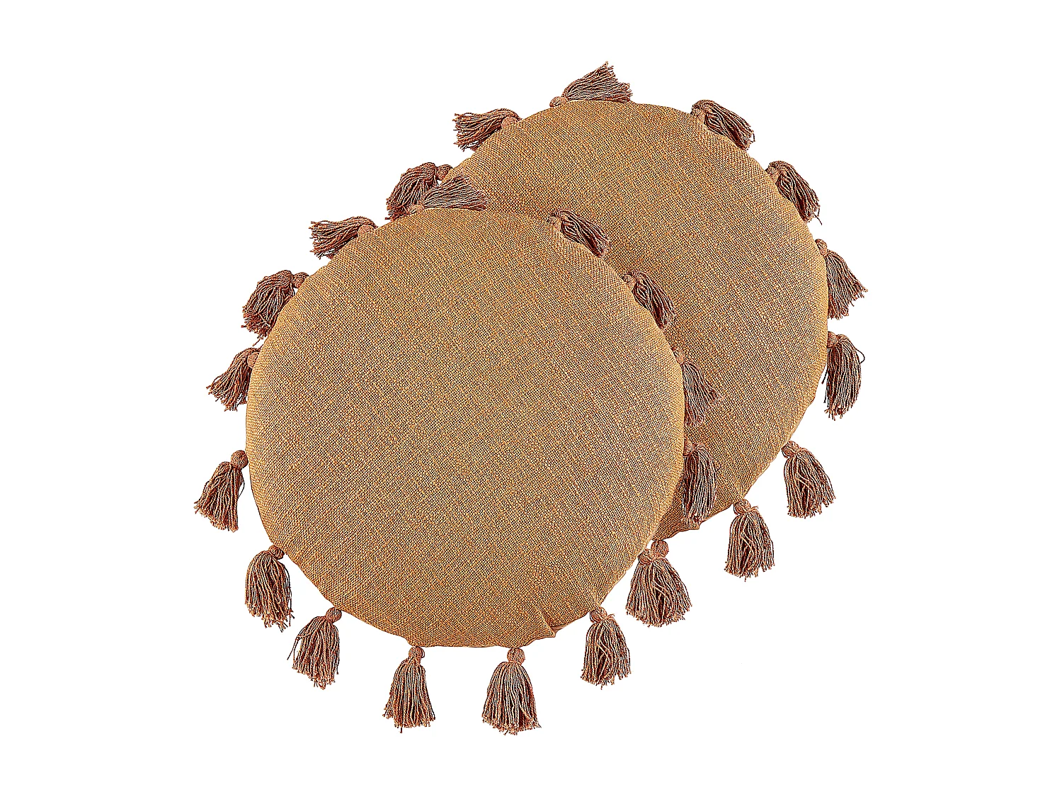 Dekokissen 2er Set mit Füllung Quasten Baumwolle orange rund 45 cm Boho Madia