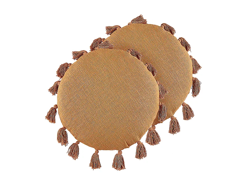 Dekokissen 2er Set mit Füllung Quasten Baumwolle orange rund 45 cm Boho Madia