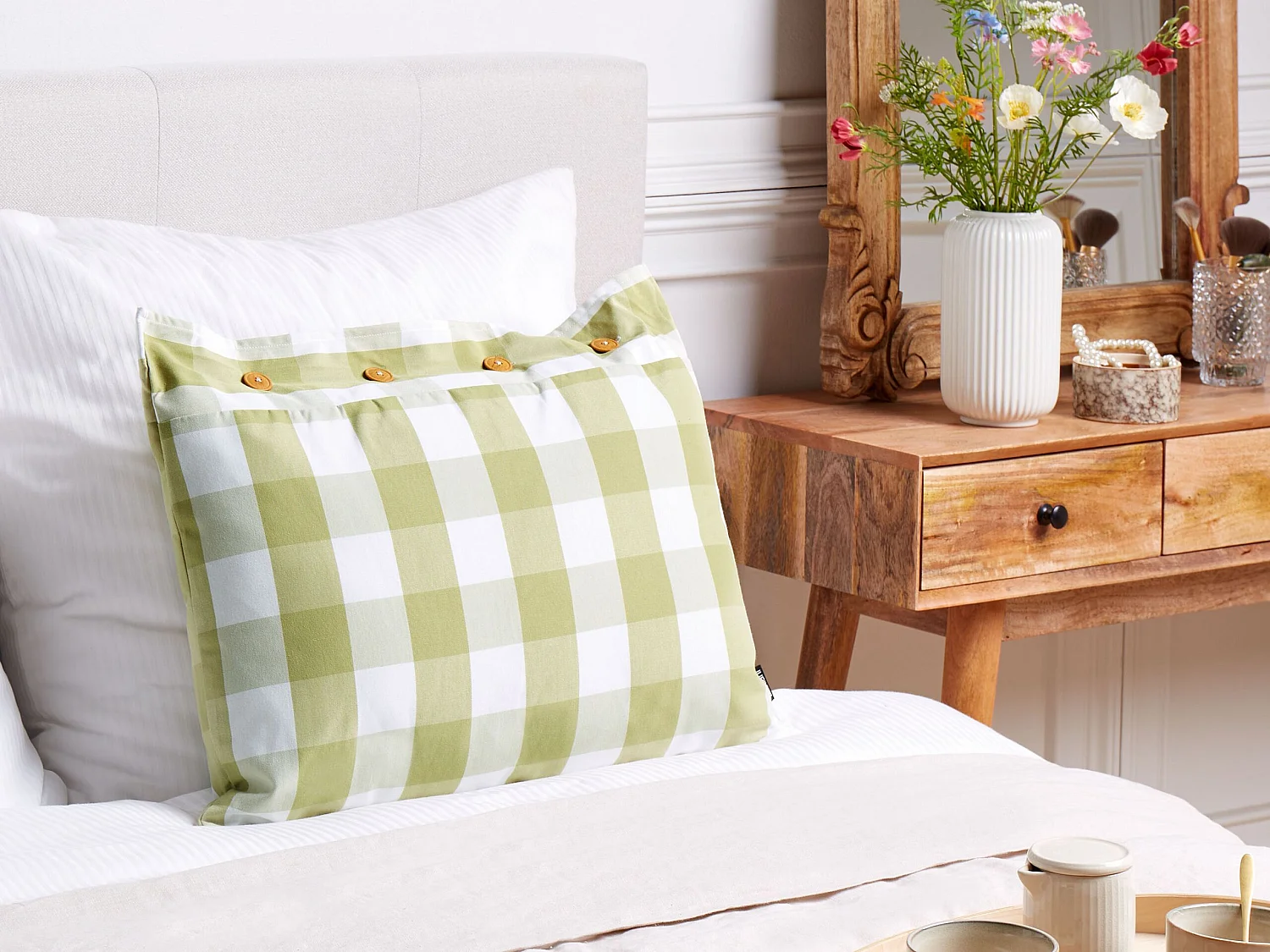 Cojín decorativo TAMNINE 40 x 60 cm Verde claro A cuadros