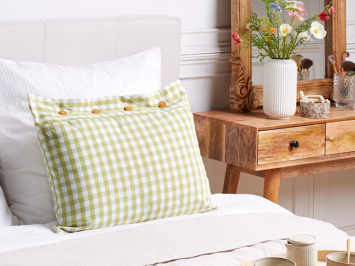 Sierkussen TALYA 40 x 60 cm Olijfgroen Geblokt patroon