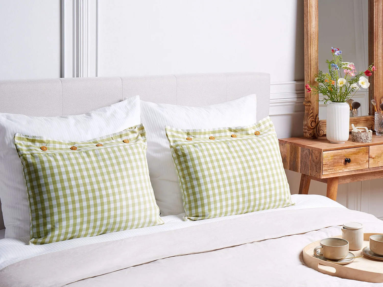 Conjunto de 2 almofadas decorativas TALYA 40 x 60 cm Verde-oliva Quadriculado