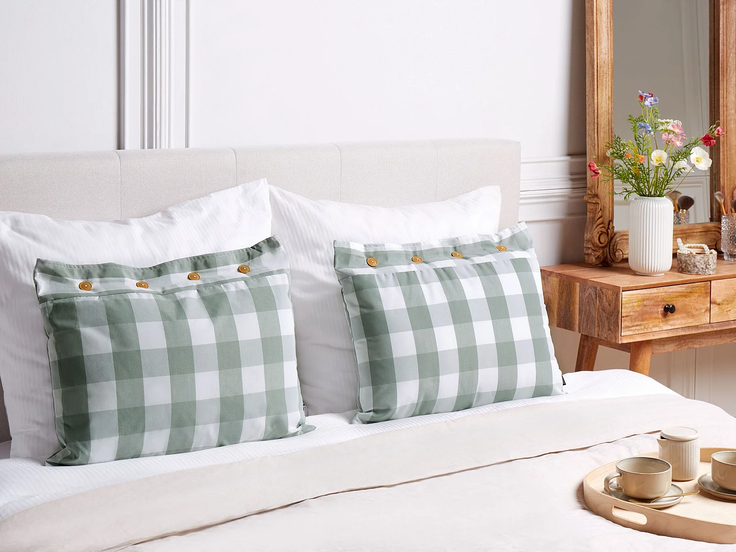 Lot de 2 coussins décoratifs TAMNINE 40 x 60 cm Vert menthe À carreaux