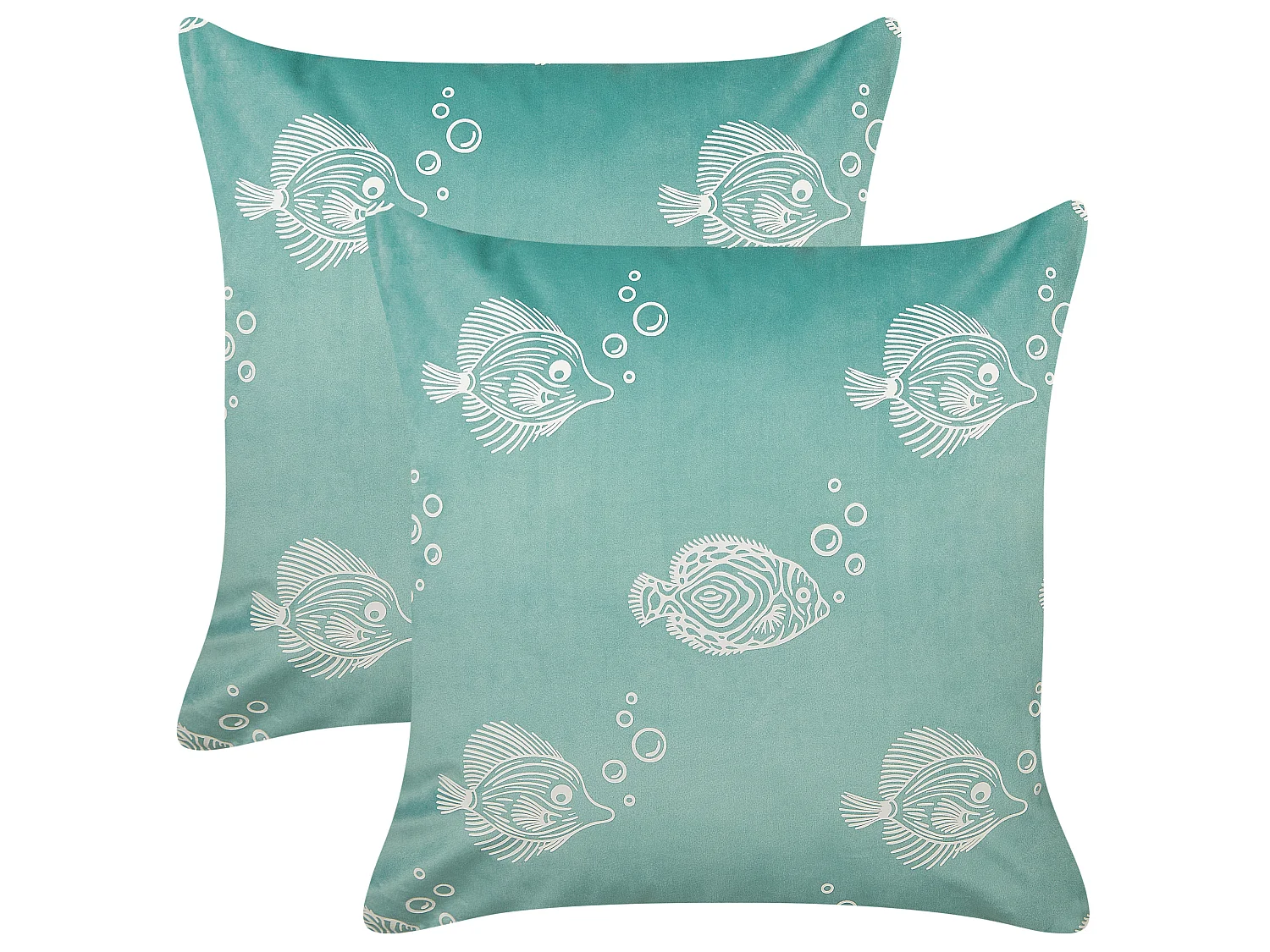 Lot de 2 coussins décoratifs avec motif poissons 45 x 45 cm en velours vert SOLIDAGO