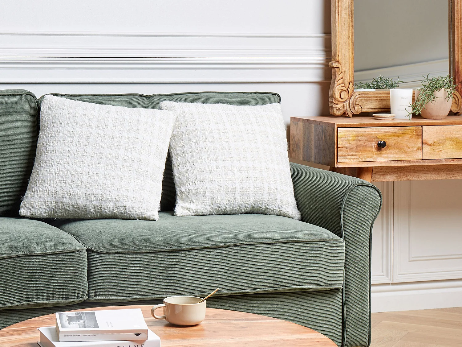 Set of 2 Decorative Cushions DOURIS 45 x 45 cm Light Beige Checked