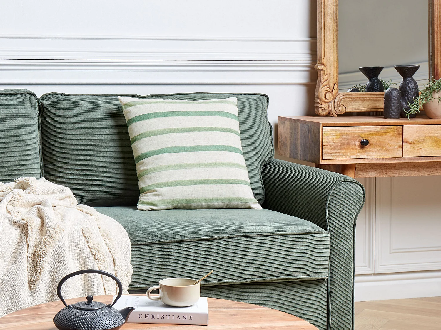 Coussin KAFRA 45 x 45 cm Vert À rayure