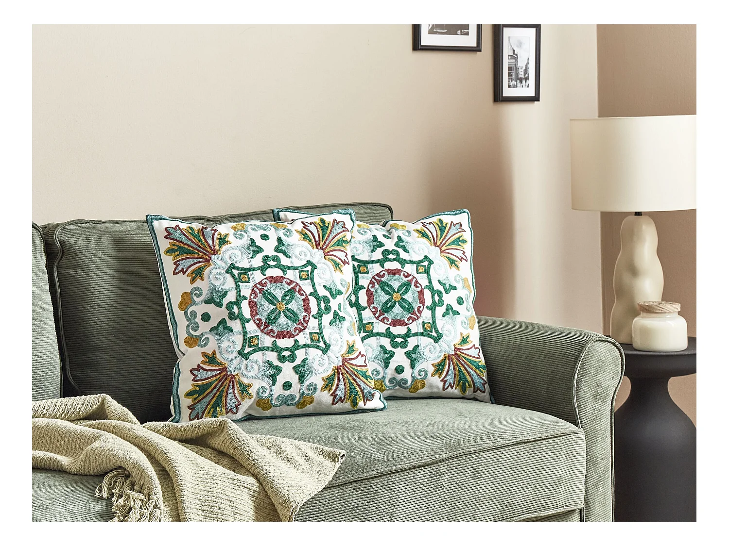 Lot de 2 coussins décoratifs ELANITE Coton 45 x 45 cm Vert Motif oriental
