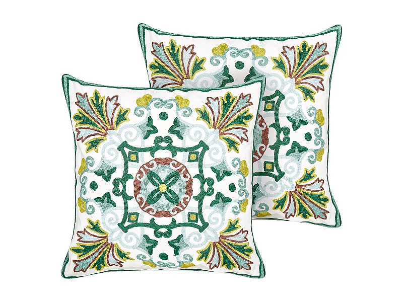 Dekokissen 2er Set Baumwolle grün mit Stickerei orientalisches Motiv Elanite