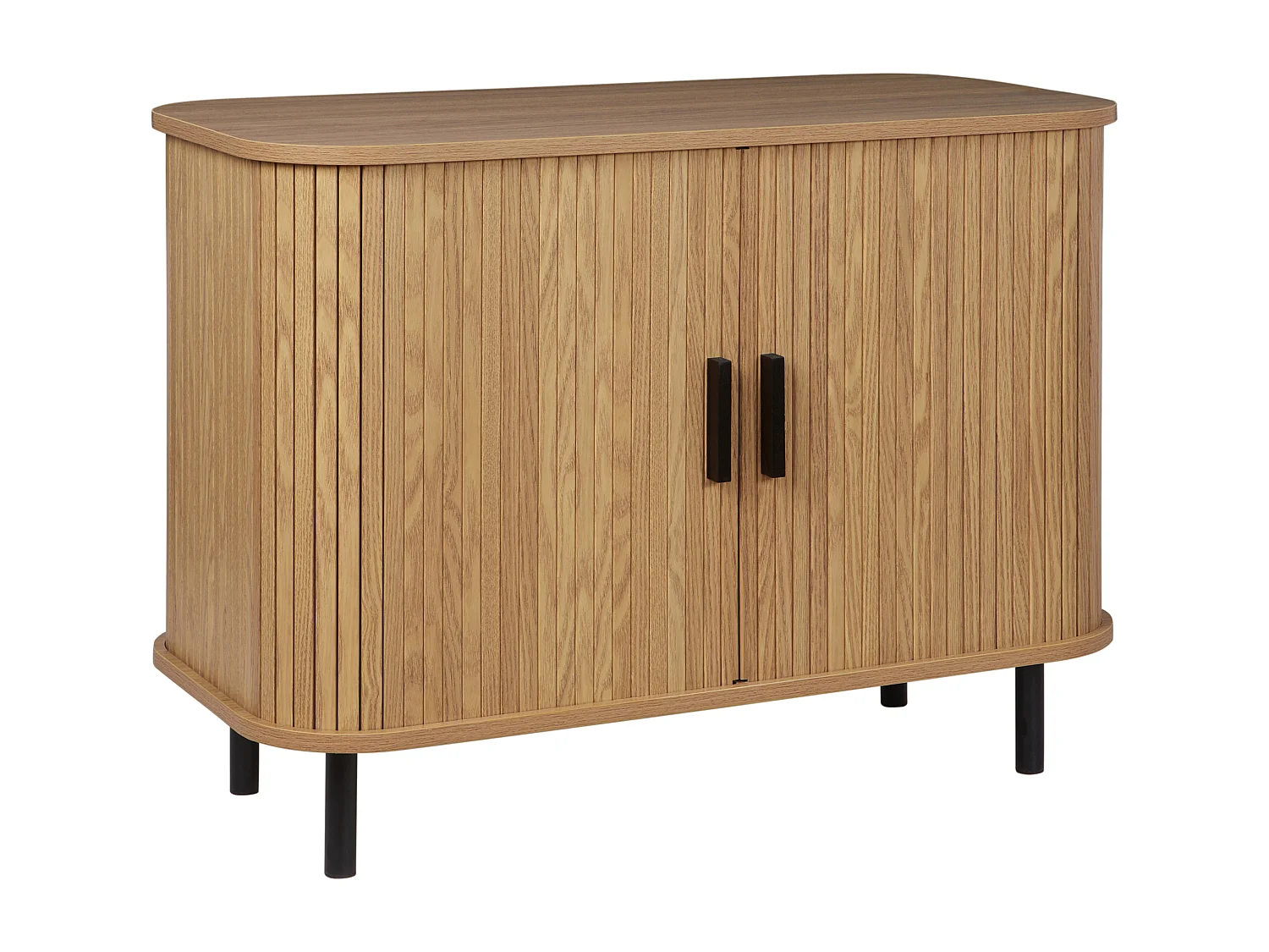 Sideboard heller Holzfarbton 2 Schiebetüren Metallbeine schwarz Retro Bradley