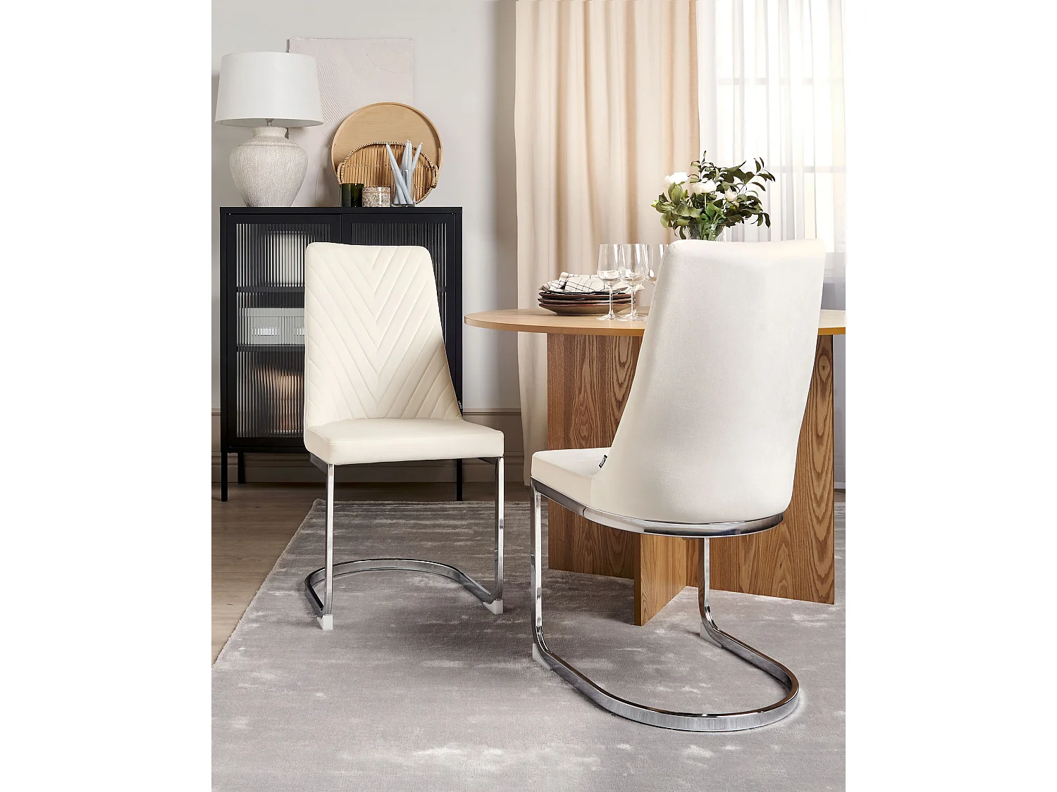 Set van 2 eetkamerstoelen ALTOONA Fluweel Gebroken wit