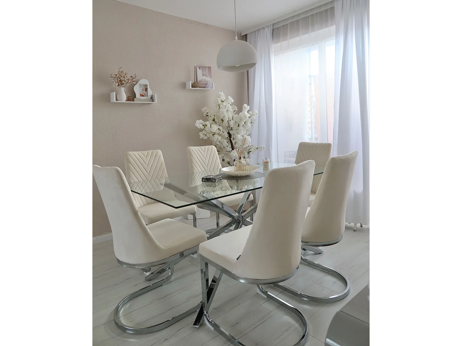 Lot de 2 chaises de salle à manger ALTOONA Velours Blanc cassé