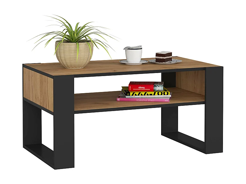 Couchtisch AKORD DOMI Kaffeetisch Eiche Craft 92 cm Front Schwarz B92 x H45 x T53 cm