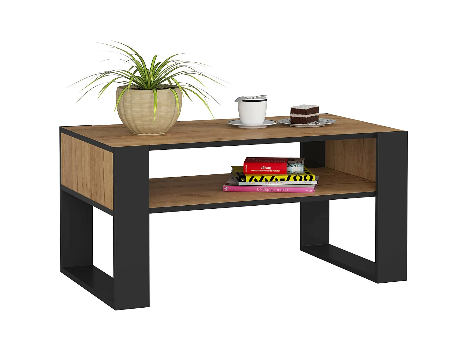 Table basse AKORD DOMI Chêne Craft 92 cm pieds Noir 92x50x45 cm