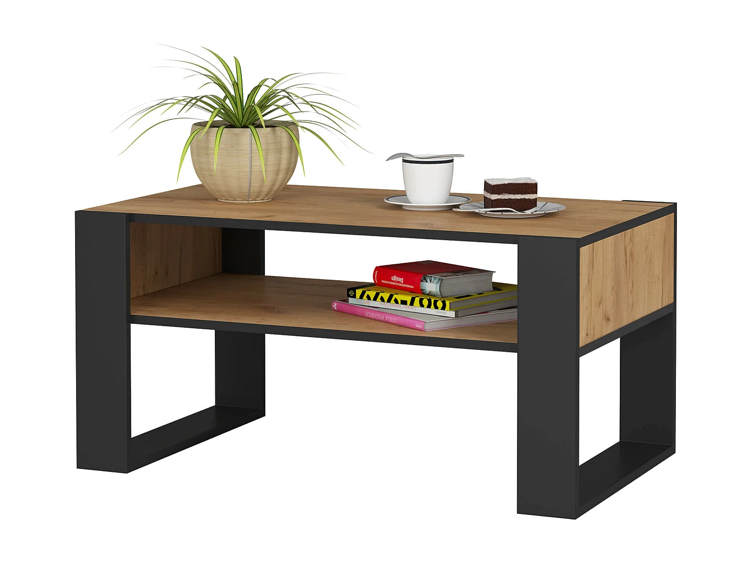 Salontafel Koffietafel DOMI / Craft Eik - Zwart / 92x45x53 cm