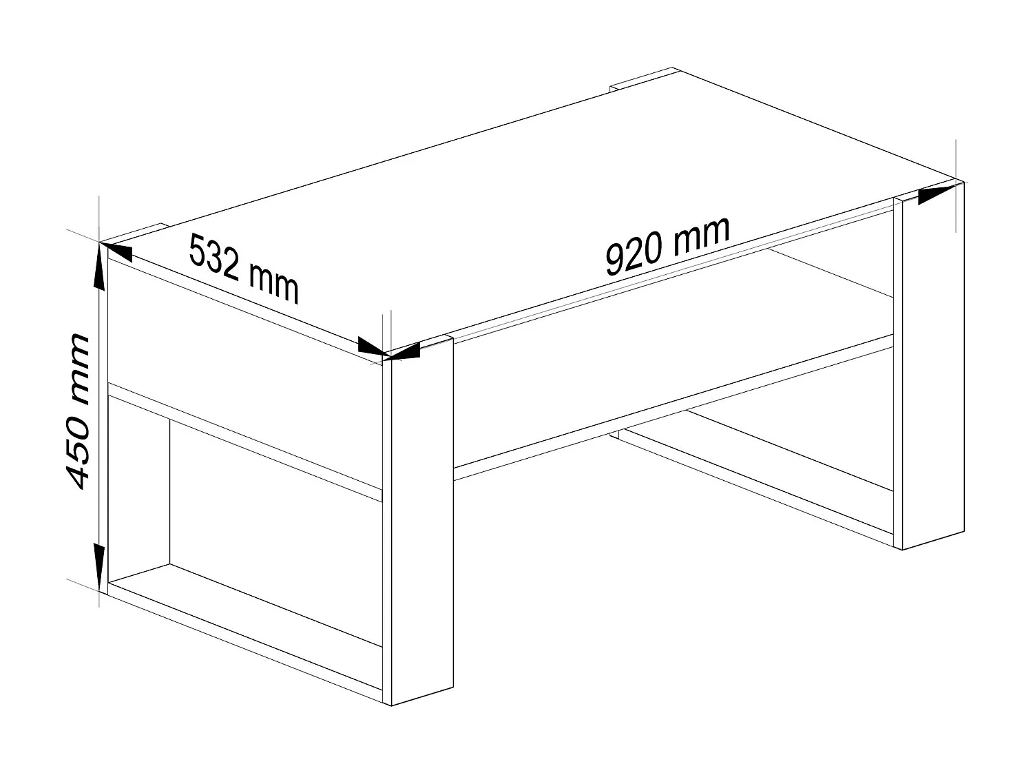 Salontafel Koffietafel DOMI / Craft Eik - Zwart / 92x45x53 cm