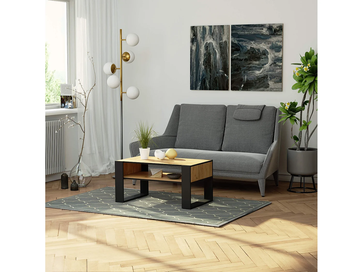 Table basse AKORD DOMI Chêne Craft 92 cm pieds Noir 92x50x45 cm