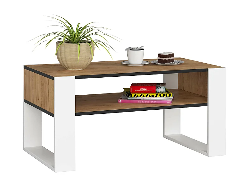 DOMI Koffietafel - Eiken Craft/Wit - 92x45x53 cm, Mat Gelamineerd, Zelfmontage