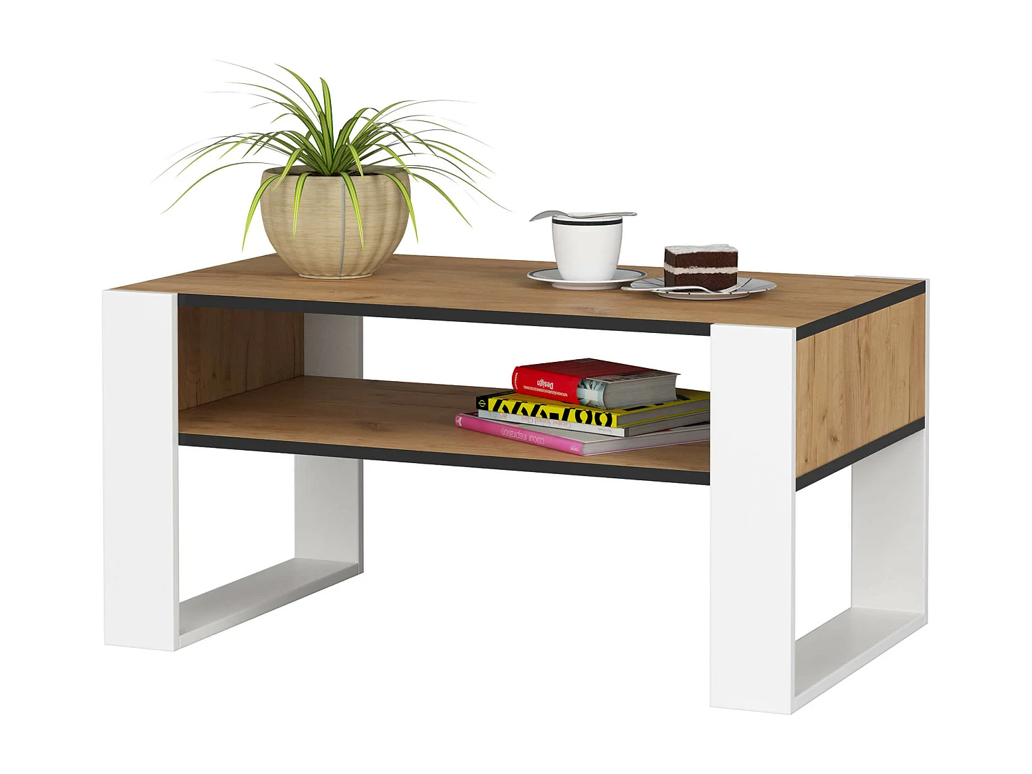 DOMI Koffietafel - Eiken Craft/Wit - 92x45x53 cm, Mat Gelamineerd, Zelfmontage