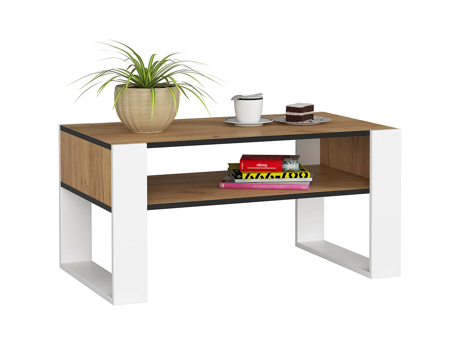 Table basse AKORD DOMI Chêne Craft 92 cm pieds Blanc 92x53x45 cm