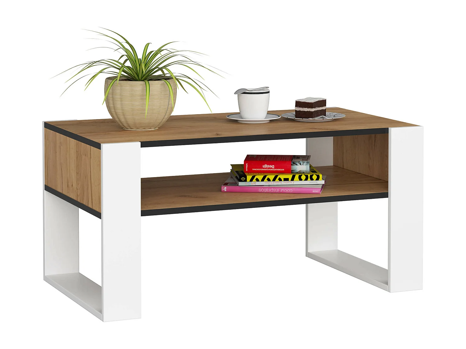 Salontafel Koffietafel DOMI / Craft Eik - Wit / 92x45x53 cm