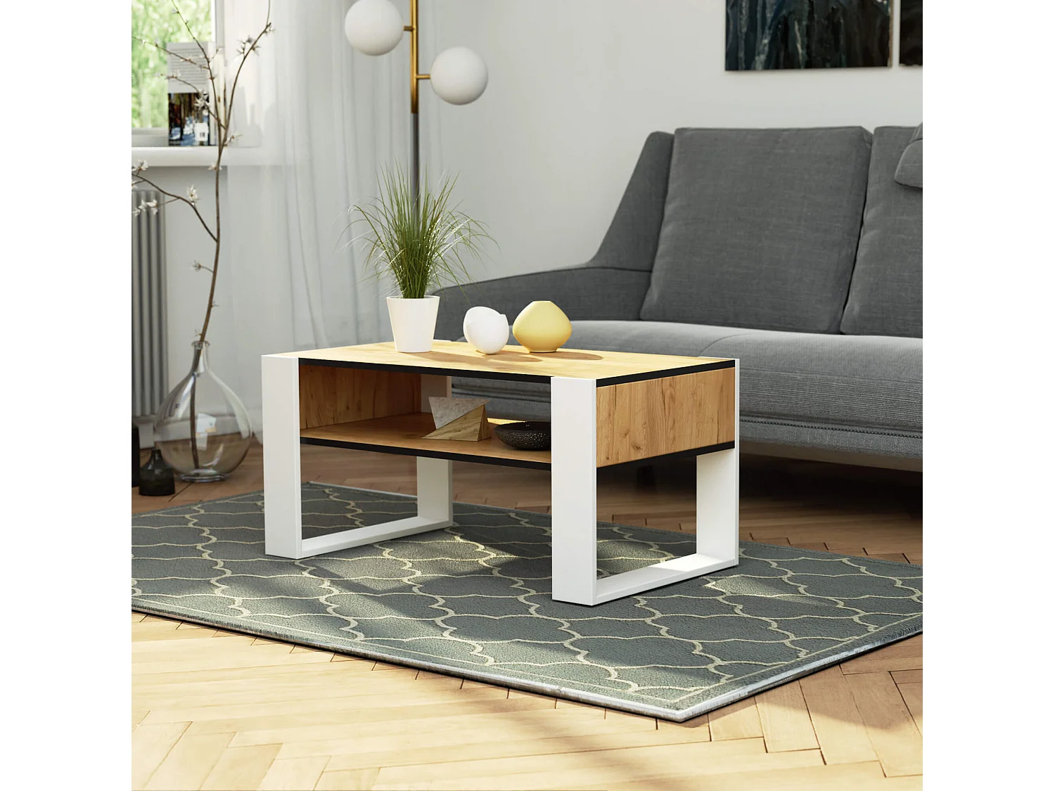 Salontafel Koffietafel DOMI / Craft Eik - Wit / 92x45x53 cm