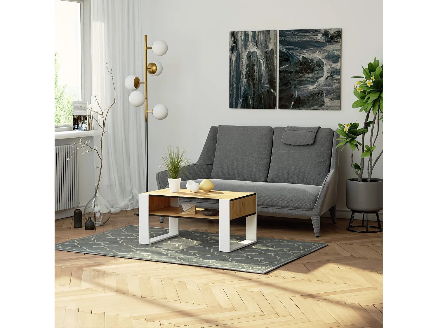Salontafel Koffietafel DOMI / Craft Eik - Wit / 92x45x53 cm