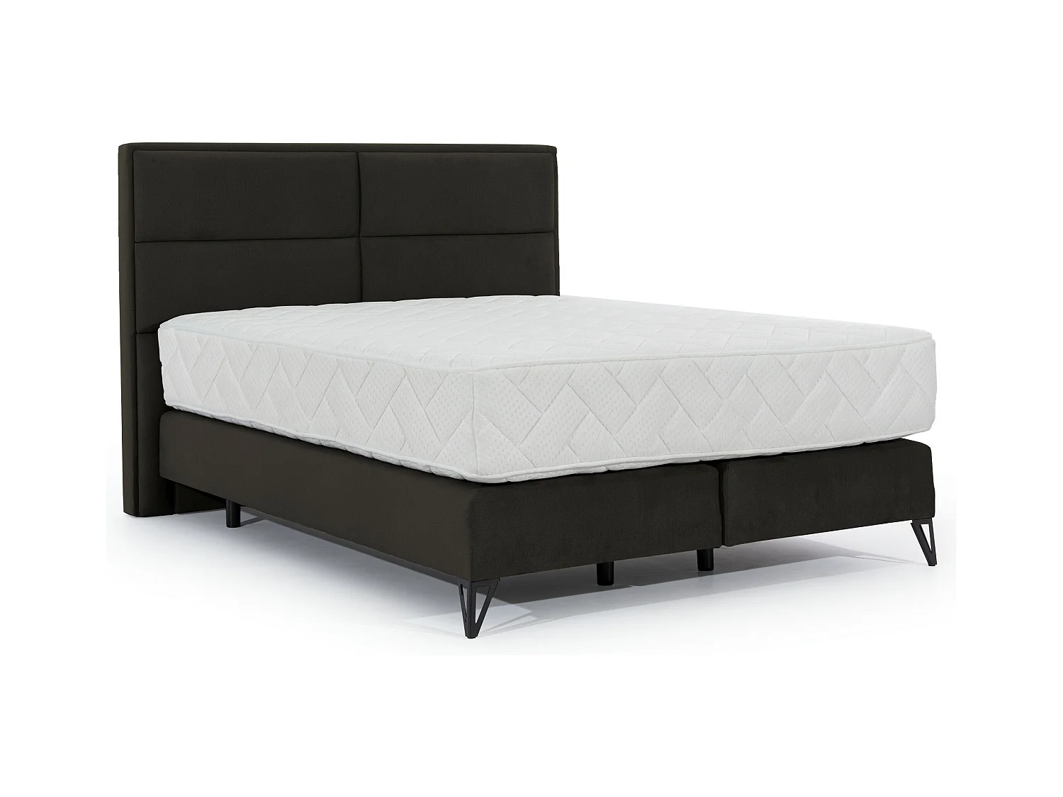 Lit continental tissu marron Tiempo avec matelas 30cm en latex et pied métal noir-140x200