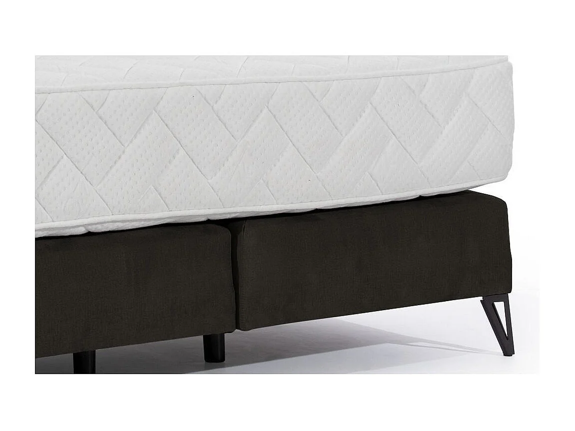 Lit continental tissu marron Tiempo avec matelas 30cm en latex et pied métal noir-140x200