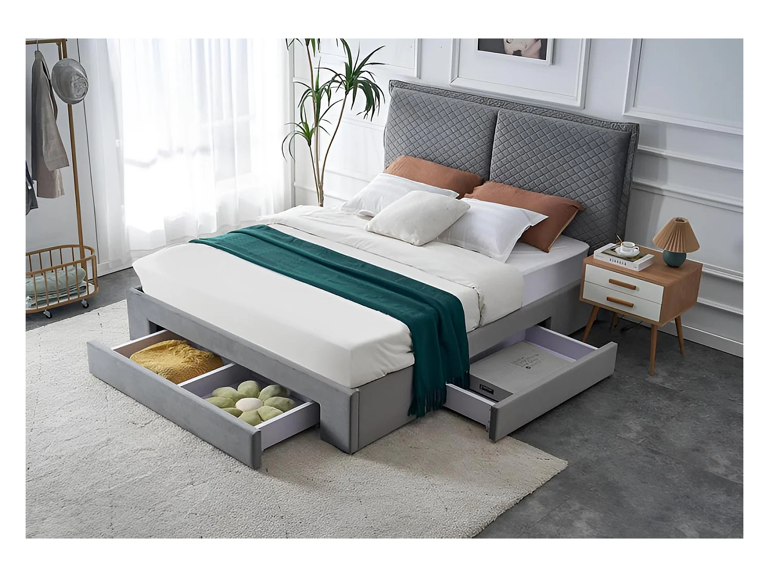 Letto Becky/160x200/Tessuto-Grigio