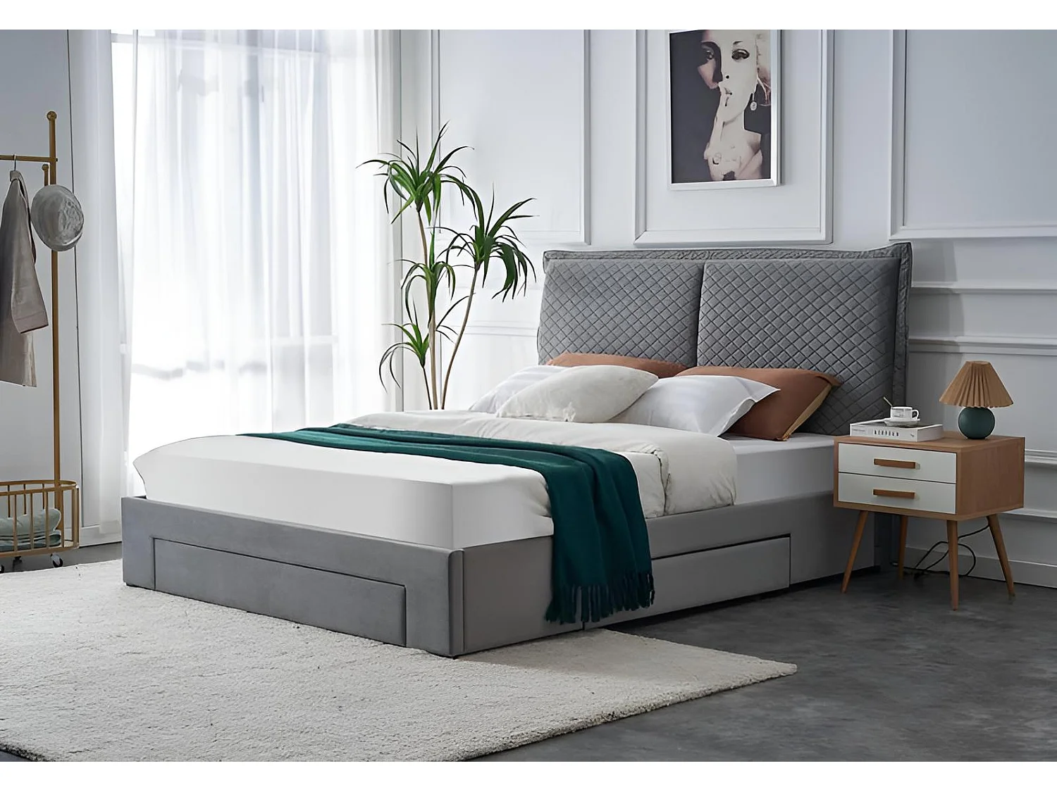 Lit Becky/160x200/Tissu-Gris