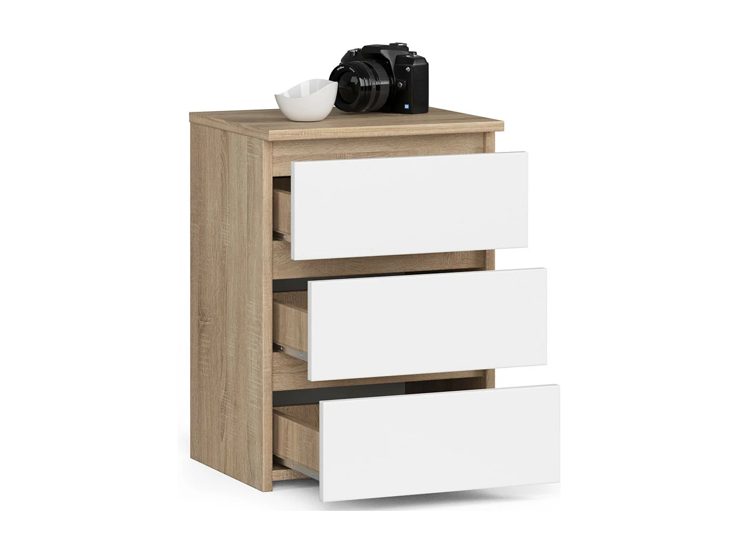 Eiken Sonoma/Wit Ladenkast - 3 Lades - Stijlvol Zelfbouw Maatwerk - 40x57x35 cm