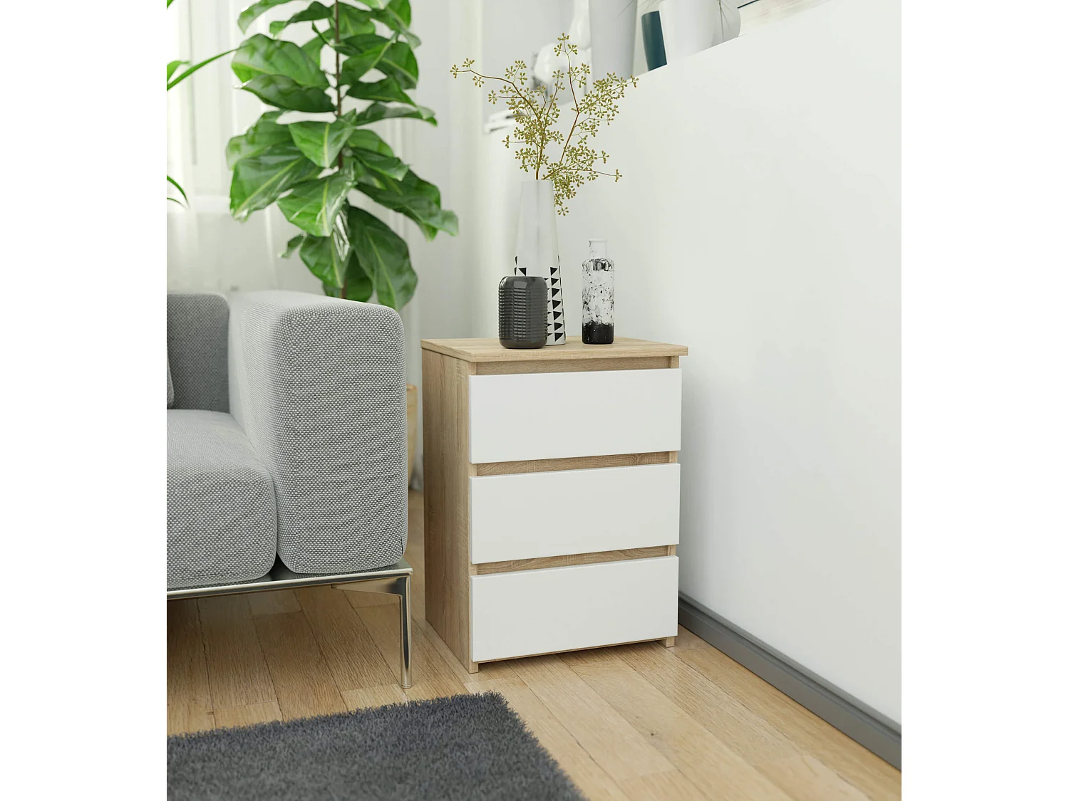 Eiken Sonoma/Wit Ladenkast - 3 Lades - Stijlvol Zelfbouw Maatwerk - 40x57x35 cm