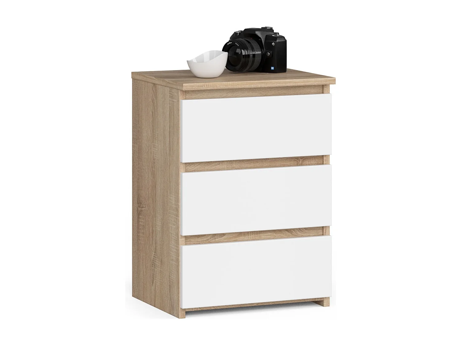 Szafka nocna AKORD CL3 Dąb Sonoma 40 cm 3 szuflady kolor Biały mat 40x35x57 cm