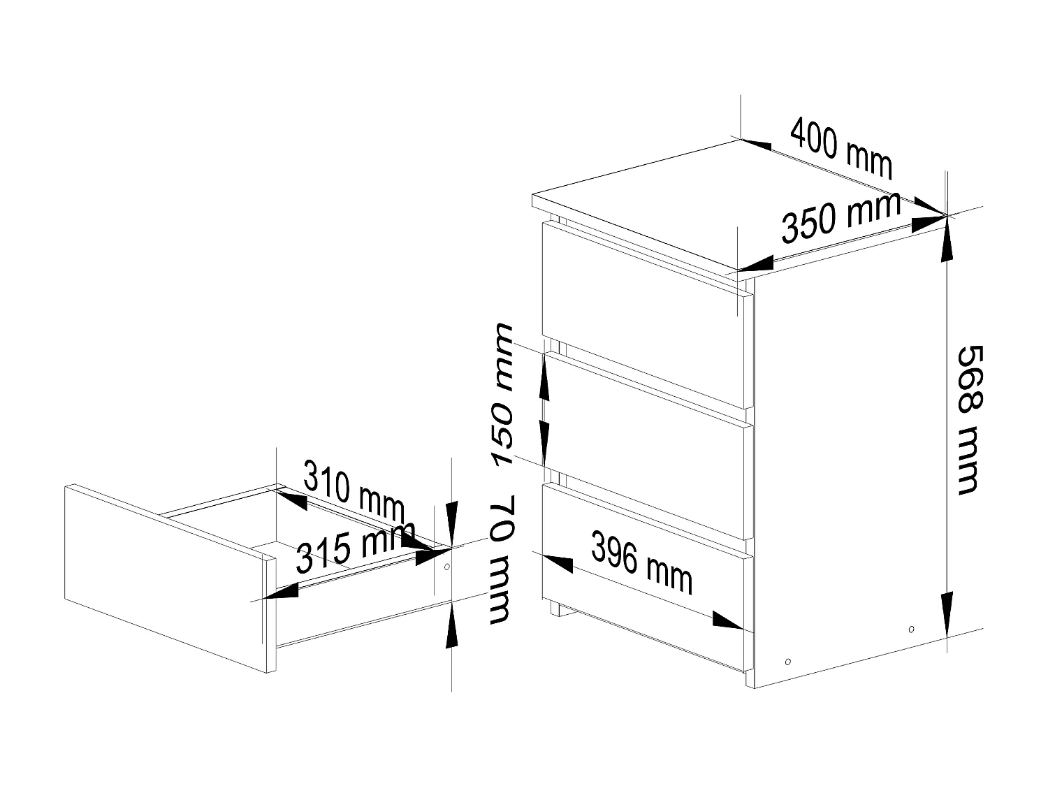 Szafka nocna AKORD CL3 Dąb Sonoma 40 cm 3 szuflady kolor Biały mat 40x35x57 cm