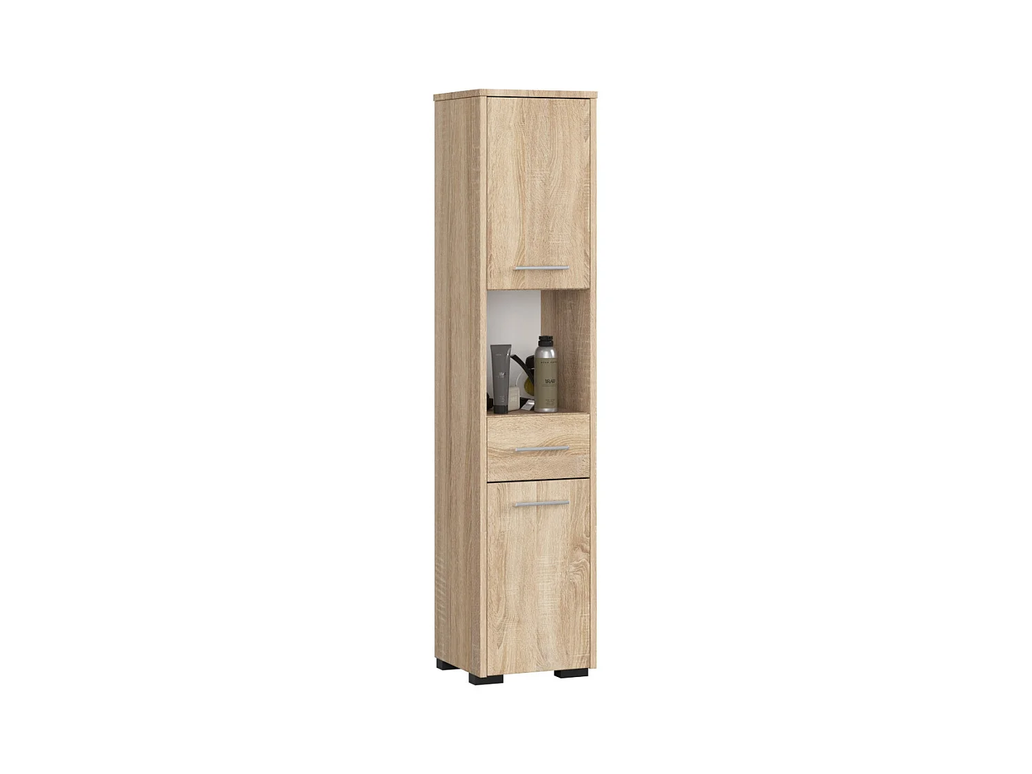 Colonne salle de bains AKORD FIN Chêne Sonoma 30 cm 2 portes 1 tiroir façade Chêne Sonoma 5 étagères 30x30x140 cm