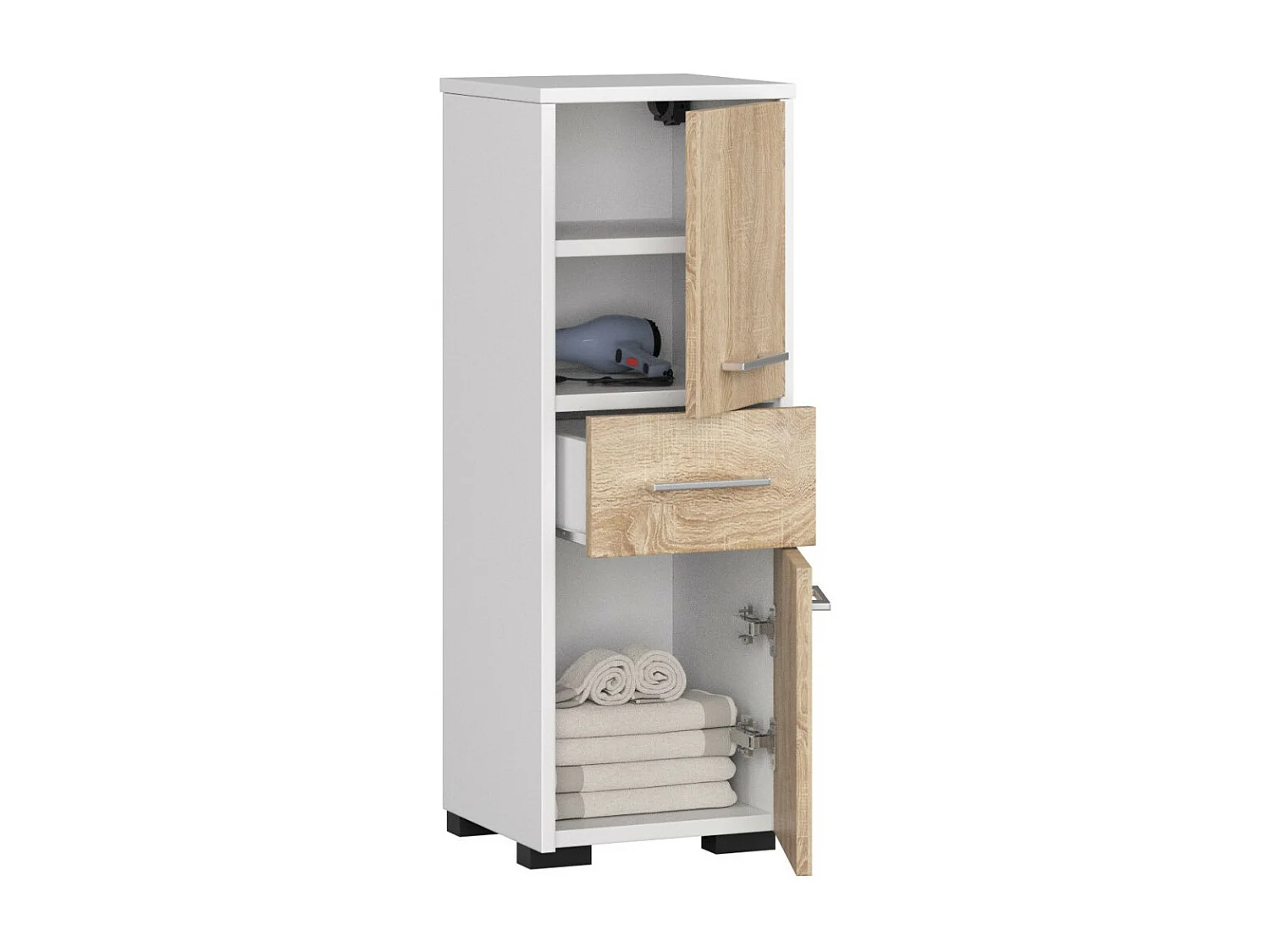 Mobile bagno AKORD Bianca 30 cm 2 ante 1 cassetto inserto frontale Sonoma Quercia 30x30x85 cm