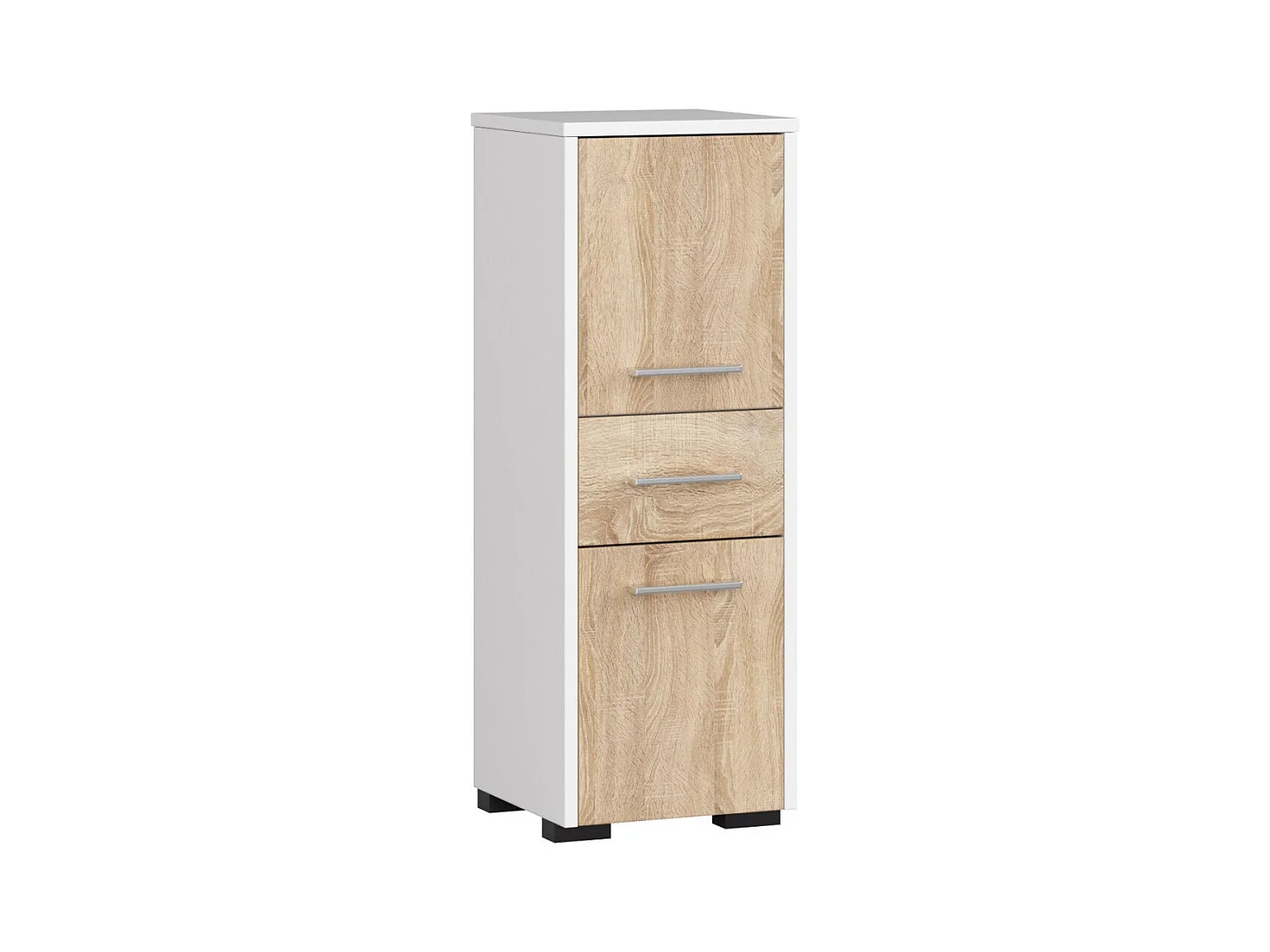 Colonne salle de bains AKORD FIN Blanche 30 cm 2 portes 1 tiroir façade Chêne Sonoma 3 étagères 30x30x85 cm