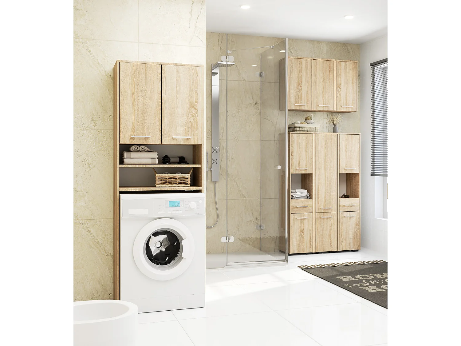 Colonne salle de bains AKORD FIN Chêne Sonoma 30 cm 2 portes 1 tiroir façade Chêne Sonoma 3 étagères 30x30x85 cm