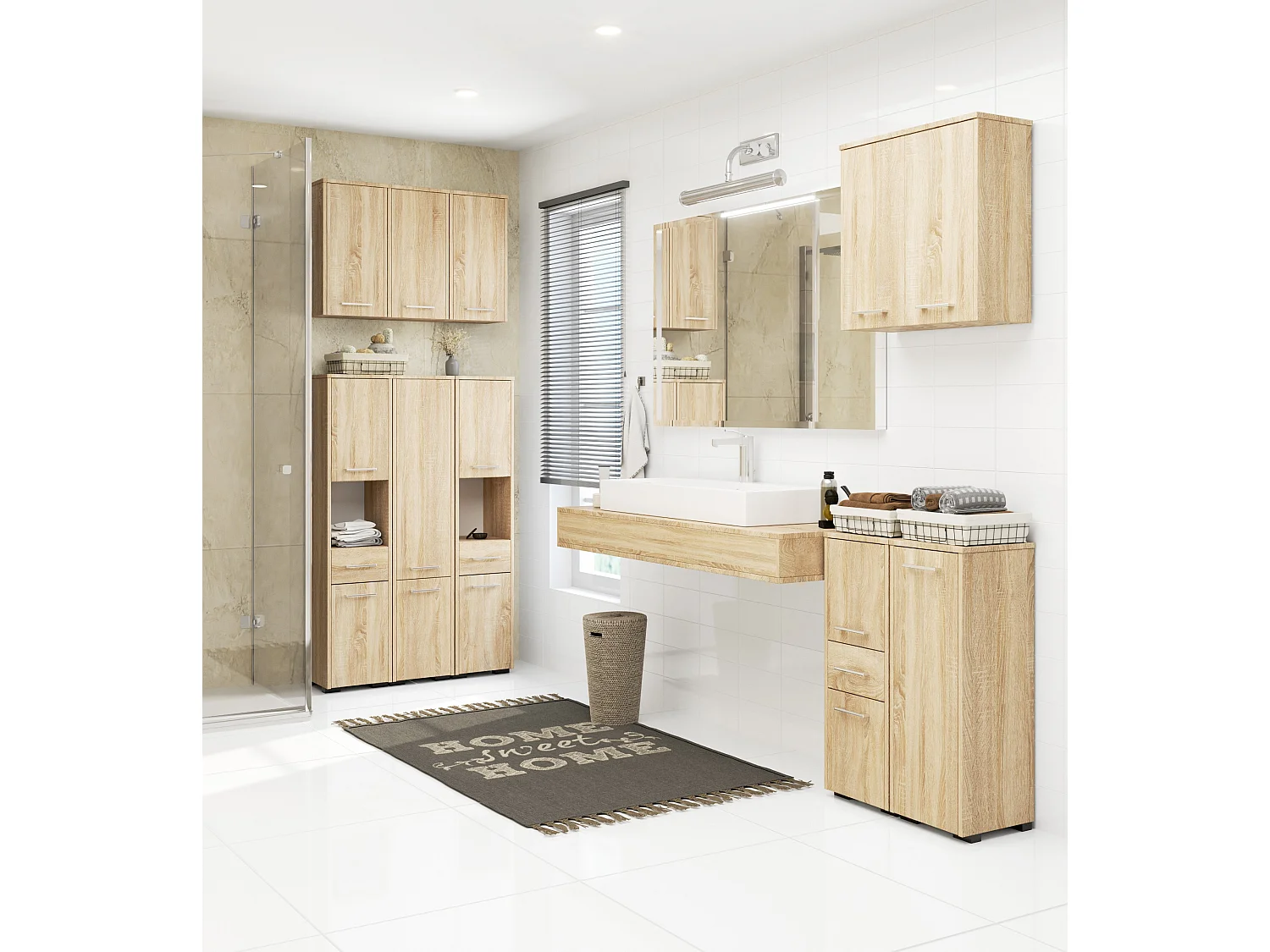 Colonne salle de bains AKORD FIN Chêne Sonoma 30 cm 2 portes 1 tiroir façade Chêne Sonoma 3 étagères 30x30x85 cm