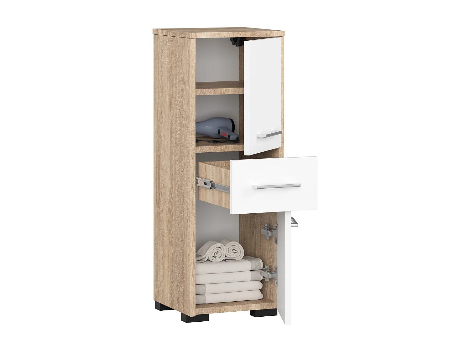 Badezimmerkast FIN Kolomkast 30cm 2-Deur 1-Lade 85cm Mat Eiken Sonoma/Wit Mat