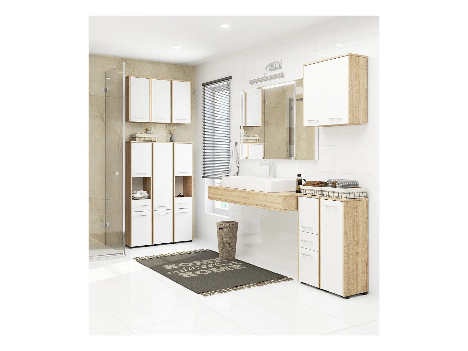 Badezimmerkast FIN Kolomkast 30cm 2-Deur 1-Lade 85cm Mat Eiken Sonoma/Wit Mat