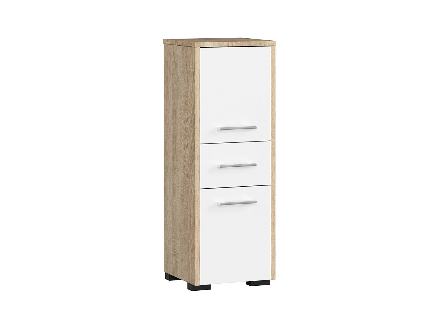 Colonne salle de bains AKORD FIN Chêne Sonoma 30 cm 2 portes 1 tiroir façade Blanche 3 étagères 30x30x85 cm